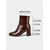 cheap Ankle Boots-Women's Burgundy Crocodile-Print Leather Ankle Boots with Block Heel and Zipper Closure – Elegant Square Toe Design for Daily and Office Wear