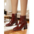 cheap Ankle Boots-Women's Burgundy Crocodile-Print Leather Ankle Boots with Block Heel and Zipper Closure – Elegant Square Toe Design for Daily and Office Wear
