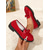 abordables Zapatillas sin cordones y mocasines de mujer-Mocasines de mujer rojos de charol con detalle de moño y suela gruesa – Zapatos elegantes sin cordones para oficina y uso diario