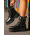 abordables Botas biker-Botines negros de mujer con tachuelas: botines de plataforma gruesa con estilo rockero y llamativos detalles de tachuelas metálicas, perfectos para looks casuales, urbanos y atrevidos.