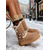 baratos Botas de neve e inverno-Botas de inverno femininas marrons com forro de pele sintética – detalhe de fivela, quentinhas e aconchegantes, com sola plataforma para uso casual ao ar livre, dias de neve e moda de inverno.