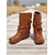 abordables Medieval &amp; Renacimiento-Botines de piel sintética marrón de inspiración medieval para mujer: diseño de hebilla, tacón de cuña cómodo, calzado informal de moda para fiestas retro, otoño e invierno.