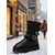 baratos Botas de neve e inverno-Botas de inverno femininas marrons com forro de pele sintética – detalhe de fivela, quentinhas e aconchegantes, com sola plataforma para uso casual ao ar livre, dias de neve e moda de inverno.