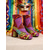 voordelige Damesschoenen-Dames Mardi Gras 1970s Retro Kleurrijke Geometrische Print Chunky Hak Enkellaarsjes – Levendige Patroon Festival Schoenen Perfect voor Carnaval en Feesten