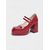 economico Scarpe da donna-Décolleté piattaforme in similpelle rossa lucida da donna per Mardi Gras con doppie fibbie stile Mary Jane - Perfette per Carnevali sfilate e celebrazioni festival