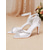 abordables novia-Zapatos de novia de satén con punta abierta para mujer, con adornos de cuentas de cristal y correa en el tobillo, elegantes zapatos de boda de tacón medio para novias.