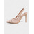tanie Panna młoda-Damskie złote, metaliczne szpilki typu slingback z noskiem w szpic i wycięciem, eleganckie buty na średnim obcasie dla gości weselnych, stylowe czółenka na imprezę