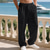 preiswerte Urlaub-Herren Leinenhosen Hose Sommerhose Baggy-Hosen Strandhose Kordelzug Elastischer Bund Einfarbig Komfort Atmungsaktiv Täglich Outdoor Strand Urlaub Mode KhakiA Schwarz Unelastisch