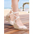 tanie Panna młoda-damskie sandały na koturnie z koronki typu espadryle - eleganckie buty ślubne z wiązaniem na wstążkę na plażowe ceremonie, wygodne buty ślubne &amp;letnie obuwie dla druhen
