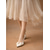 cheap Bride-Women's Satin Bow Wedding Pumps with Pearl Accents – Pointed Toe Stiletto Bridal Heels for Formal Church &amp; Ballroom Weddings