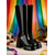 preiswerte Frauen Schuhe-Frauen Mardi Gras 1980er Retro Lila Plattform kniehohe Stiefel mit Blockabsätzen – Glänzendes Lackkunstleder perfekt für Karnevalsparaden und festliche Feiern