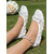 voordelige Moeder van de Bruid/De Bruidegom-Witte kanten flats voor dames met strik- en bloemenversieringen – elegante balletschoenen voor bruiloftsgasten op het gazon, lente-/zomergelegenheden en buitenevenementen