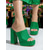billige St. Patricks Day-grønne platåsko med hæler til dame, satengsko med åpen tå til fest til St. Patricks dag