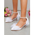 abordables mariée-Chaussures de mariage en satin à petit talon pour femme, ornées d'un nœud. &amp;Escarpins de mariée à bride cheville ornés de fleurs en organza et de perles, élégants et confortables pour la cérémonie de