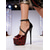 preiswerte Plateau-Pumps-Damen-Plateau-Stilettos mit offener Zehenpartie, Nietenriemen am Knöchel, Leopardenmuster, Partyschuhe für Nachtleben und Clubbesuche &amp;Abendveranstaltungen