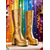 preiswerte Frauen Schuhe-Woman’s Mardi Gras 1980er Retro Metallic Gold Knielange Plateau-Stiefel mit Blockabsätzen – Perfekt für Karnevals-Paraden und festliche Feierlichkeiten