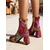 voordelige Damesschoenen-Dames Mardi Gras 1970s Retro Kleurrijke Geometrische Print Chunky Hak Enkellaarsjes – Levendige Patroon Festival Schoenen Perfect voor Carnaval en Feesten