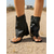 tanie Buty do kostki-Damskie czarne sandały typu gladiator z wysoką cholewką i ozdobnymi klamrami – odważny styl uliczny, wygodne, masywne buty z odkrytymi palcami na festiwale muzyczne na świeżym powietrzu i wydarzenia