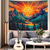 billiga Gobelänger-sol gobeläng väggbonad natur landskap färgglad mosaikkonst impressionistisk pointillism träd sjö för vardagsrum sovrum yogarum meditation dekor