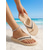 cheap Women-Women's Sparkly Rhinestone Flip Flops - Elegant Beige Thong Sandals with Crystal Trim, Comfortable Platform Beach Slides for Summer Vacation, Poolside Lounging &amp; Island Travel