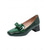 baratos Scarpins de salto bloco-Mocassins femininos verde-escuros com estampa de crocodilo e laço – elegantes sapatos de bico quadrado e salto bloco para uso diário, no trabalho e no escritório. &amp;mulheres profissionais