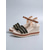 economico Donne-sandali con zeppa espadrillas intrecciate nere e dorate da donna: stile bohémien per le vacanze, comode scarpe aperte con plateau per resort sulla spiaggia e viaggi estivi