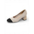 cheap Block Heels-Women's Beige and Black Cap Toe Knit Pumps – Comfortable Block Heel Breathable Slip-On Shoes for Daily Business Commuting, Office Work &amp; Professional Ladies