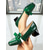 baratos Scarpins de salto bloco-Mocassins femininos verde-escuros com estampa de crocodilo e laço – elegantes sapatos de bico quadrado e salto bloco para uso diário, no trabalho e no escritório. &amp;mulheres profissionais