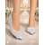 ieftine Mama miresei/mirelui-Pantofi cu toc jos argintii pentru femei cu fundă cu strasuri, pantofi eleganți pentru mame la nunțile bisericești
