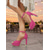 cheap Women-Women's Fuchsia Pink Ribbed Platform Sandals with Ankle Strap – Chic Resort Evening Style, Elegant High Heel Pumps for Sunset Dinners and Luxury Vacation Parties