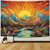billiga Gobelänger-sol gobeläng väggbonad natur landskap färgglad mosaikkonst impressionistisk pointillism träd sjö för vardagsrum sovrum yogarum meditation dekor