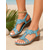 baratos Sandálias plataforma anabela-Sandálias femininas boho azul-celeste com salto anabela e aplicações de flores de cristal – sandálias elegantes com tira em T e strass, perfeitas para férias na praia e resorts exóticos. &amp;viajantes