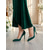 abordables Invitado a la boda-Zapatos de tacón de aguja con diamantes de imitación de terciopelo verde esmeralda para mujer, elegantes zapatos de vestir con punta puntiaguda para invitadas a bodas y ceremonias en la iglesia.