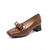 baratos Scarpins de salto bloco-Mocassins femininos verde-escuros com estampa de crocodilo e laço – elegantes sapatos de bico quadrado e salto bloco para uso diário, no trabalho e no escritório. &amp;mulheres profissionais