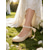 cheap Bride-Women's Ivory Pearl Ankle Strap Flats, Elegant Ballet Bridal Shoes for Outdoor Garden Lawn Wedding