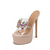 cheap Platform Sandals-Women's Nude Platform Stiletto Heels, Clear Strap Rhinestone High Heels for Nightlife Parties &amp; Pole Dance
