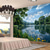 tanie Gobeliny ścienne-krajobraz natury jezioro gobelin błękitne niebo białe chmury odbicie wiszące na ścianie zielone drzewa żółte kwiaty do salonu sypialni wystrój domu