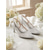 preiswerte Braut-Silberne Slingback-Pumps mit Spitze für Damen – elegante Hochzeitsschuhe mit floraler Stickerei, bequeme Brautpumps mit mittelhohem Absatz für Gartengäste &amp;romantische Zeremonien