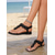 preiswerte Hochzeitsgast-Schwarze, flache Damensandalen mit Blumenmuster, kristallverzierte T-Riemen-Strandschuhe für Hochzeitsgäste