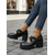 cheap Mary Jane Pumps-Women's Black Chunky Heel Platform Shoes with Cross Strap – Comfortable and Trendy Work Shoes for Office, Commuting and Daily Wear