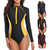 cheap One Pieces Rash Guards-Women's Rash guard Swimsuit Patchwork Front Zip UV Sun Protection UPF50+ Quick Dry Long Sleeve Bodysuit Bathing Suit Surfing Beach Water Sports Summer
