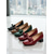baratos Scarpins de salto bloco-Mocassins femininos verde-escuros com estampa de crocodilo e laço – elegantes sapatos de bico quadrado e salto bloco para uso diário, no trabalho e no escritório. &amp;mulheres profissionais