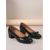 abordables Zapatos de salón de tacón ancho-Zapatos de tacón negro con efecto cocodrilo para mujer: cómodos zapatos de oficina de tacón bajo y bloque con detalle de lazo para el trabajo y reuniones de negocios. &amp;desplazamientos profesionales