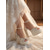 abordables mariée-Sandales compensées à talons carrés et perles ivoire pour femmes, chaussures de mariée luxueuses et ornées pour les mariages en ville
