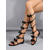 cheap Women-Women's Black Knee High Gladiator Sandals with Bowknot Straps – Edgy Strappy Summer Boots for Music Festivals, Rave and Vacation