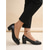 abordables Zapatos de salón de tacón ancho-Zapatos de tacón negro con efecto cocodrilo para mujer: cómodos zapatos de oficina de tacón bajo y bloque con detalle de lazo para el trabajo y reuniones de negocios. &amp;desplazamientos profesionales