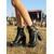 baratos Mulheres-Botas pretas de plataforma para mulheres, estilo festival - botas ousadas de bico aberto, com cadarço e salto grosso, além de tiras com fivela. &amp;Sola tratorada para festivais de música e shows. &amp;raves