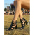 abordables Femmes-Sandales à talons pour femmes en similicuir verni noir - chaussures de festival tendance avec découpes et talon bloc épais, idéales pour Coachella et les raves. &amp;concerts d'été en plein air