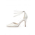 cheap Bride-Women's Silver Satin Pointed Toe Heels with Pearl Ankle Straps, Elegant Bridal Shoes for Beach Weddings