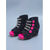 preiswerte Frauen-Schwarze Wildleder-Keilsandalen für Damen – trendige Festivalschuhe mit Cut-outs und neonpinken Akzenten &amp;Strassbesetzte Riemen für Coachella und Raves &amp;Sommerkonzerte im Freien